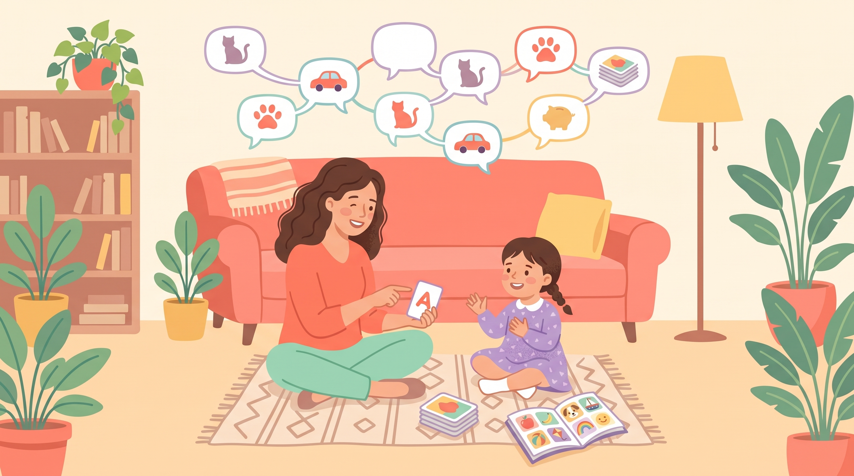 Un parent et son enfant jouant avec le langage à la maison